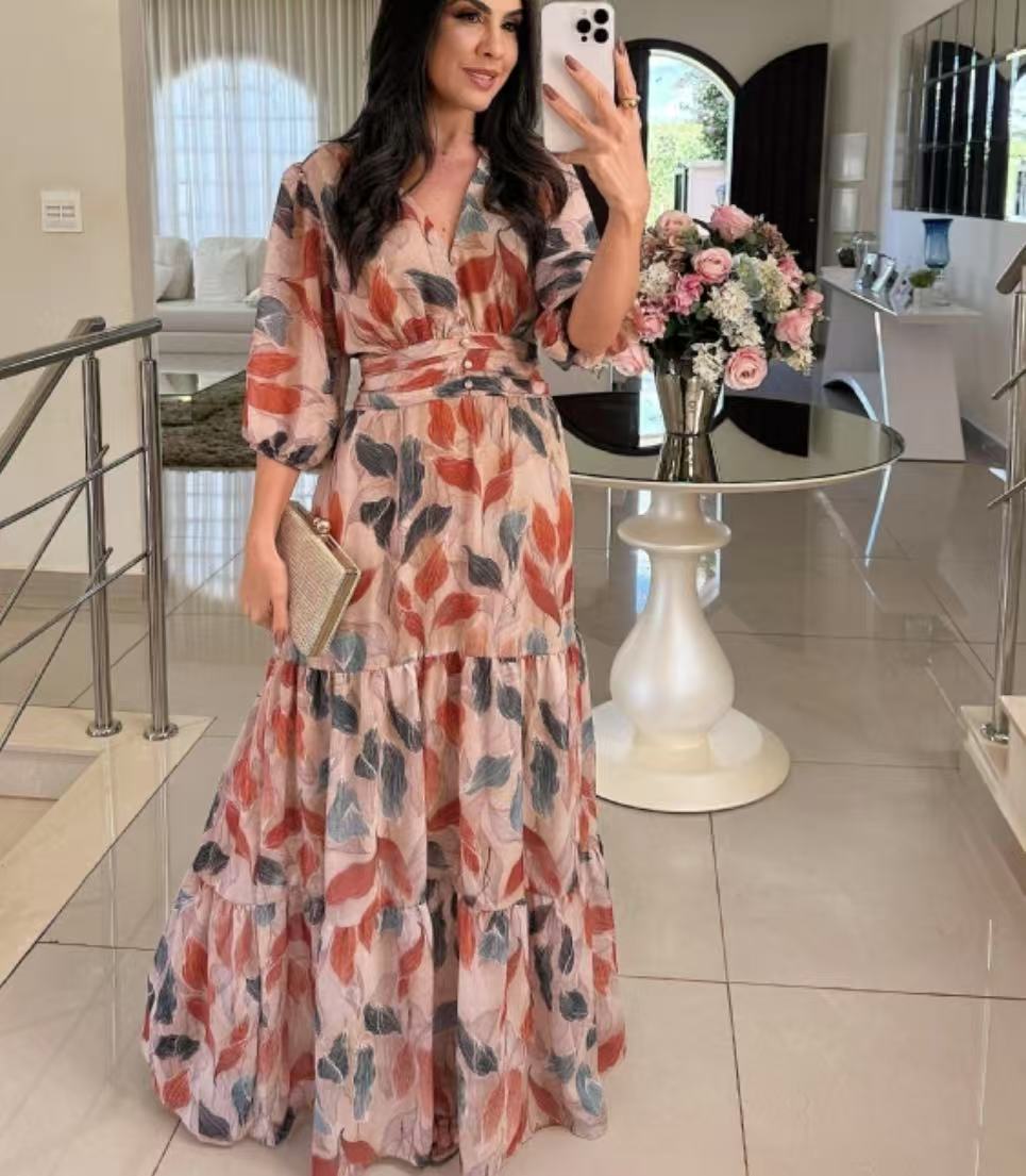 V Neck Floral Maxi Dress