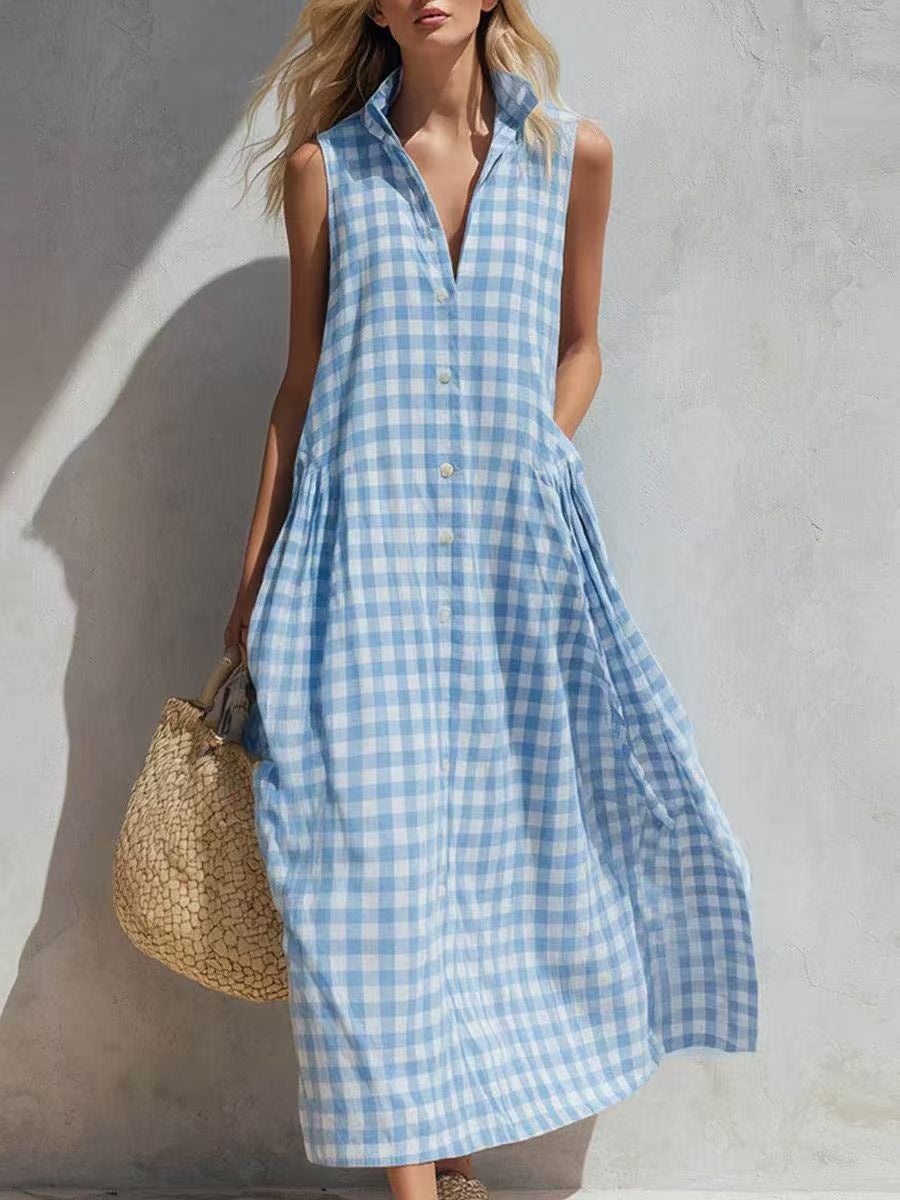 Sleeveless Front Buttons Maxi Dress