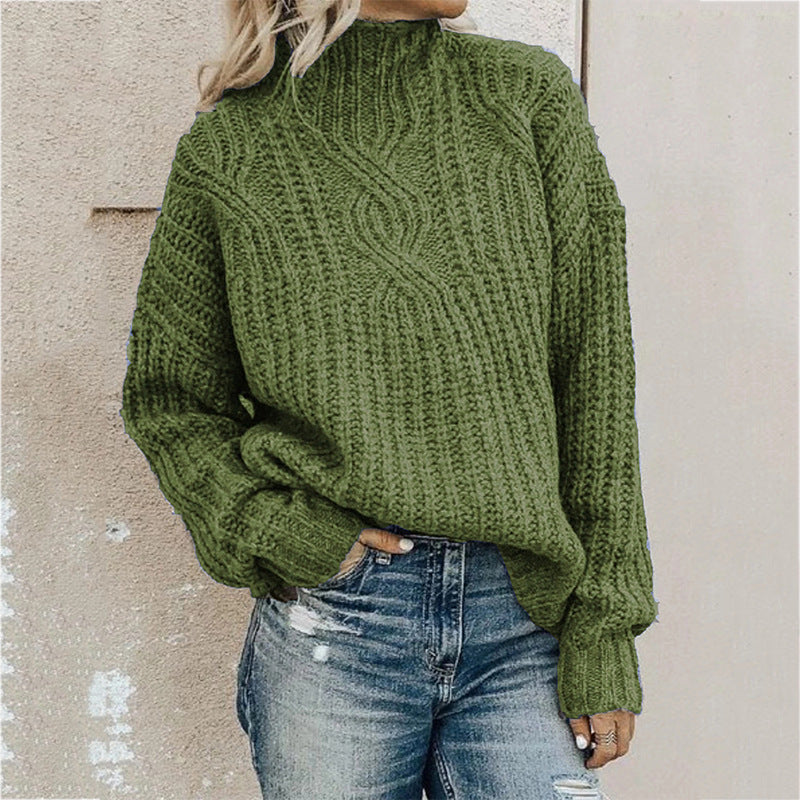 Round neck pullover solid color sweater