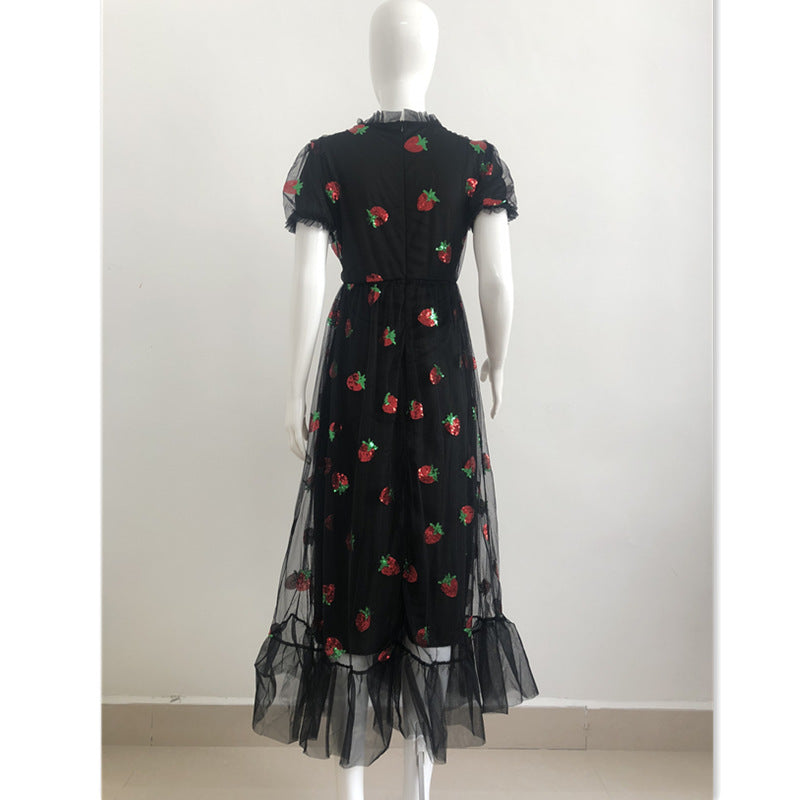Sequins Strawberry Grenadine V Neck Dress