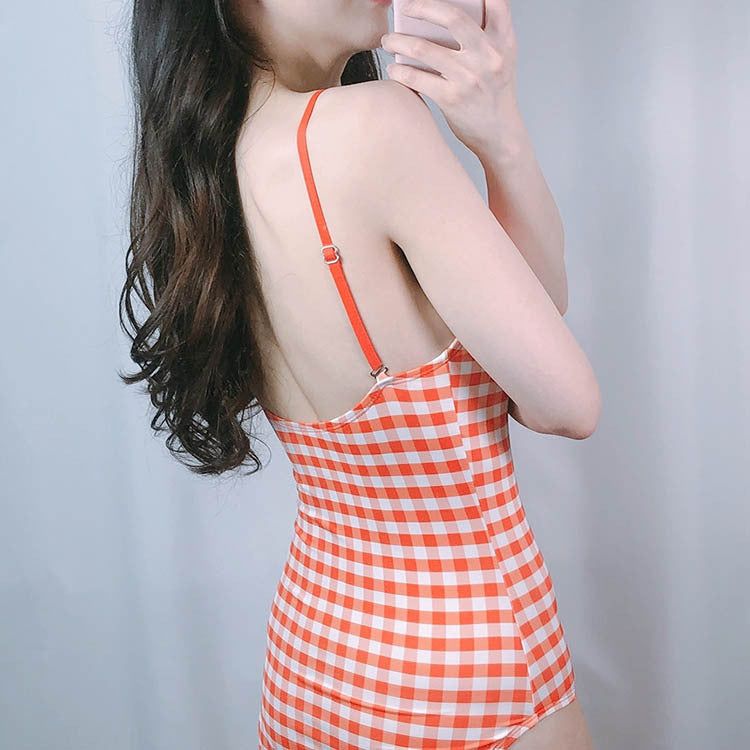 Checked Print One Piece Swimsuit