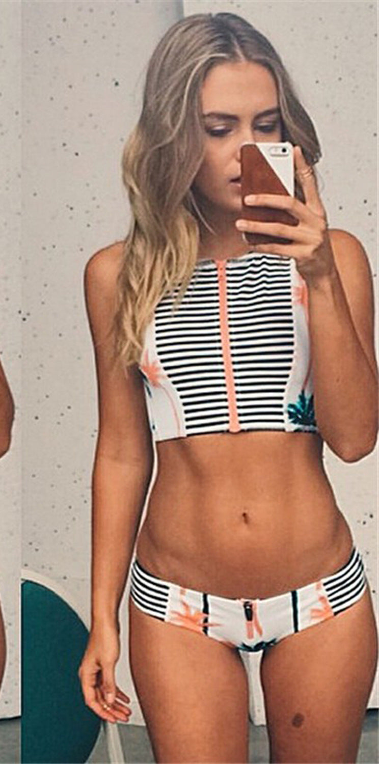 Coconut Tree Front Zipper Bikini Set, bikini, VIVIMARKS
