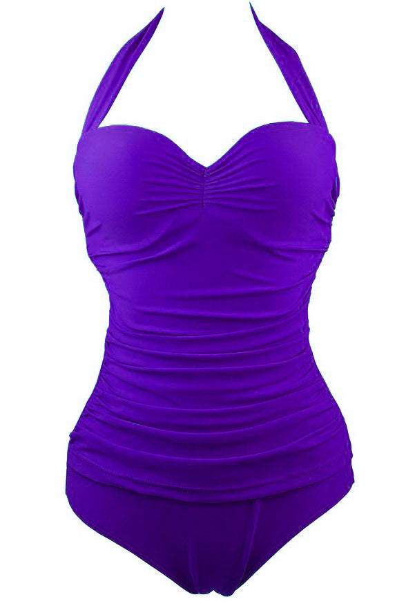 Solid Color Halter One Piece Swimsuit, bikini, VIVIMARKS