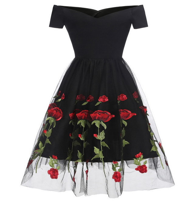 Floral Off The Shoulder Prom Dress