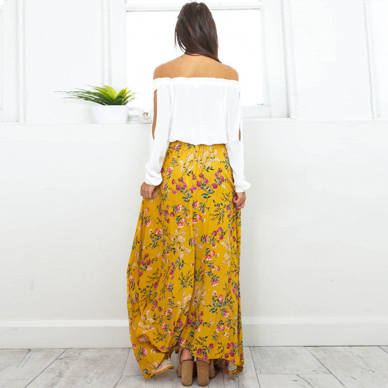 Yellow Floral Slit Skirt, skirt, VIVIMARKS