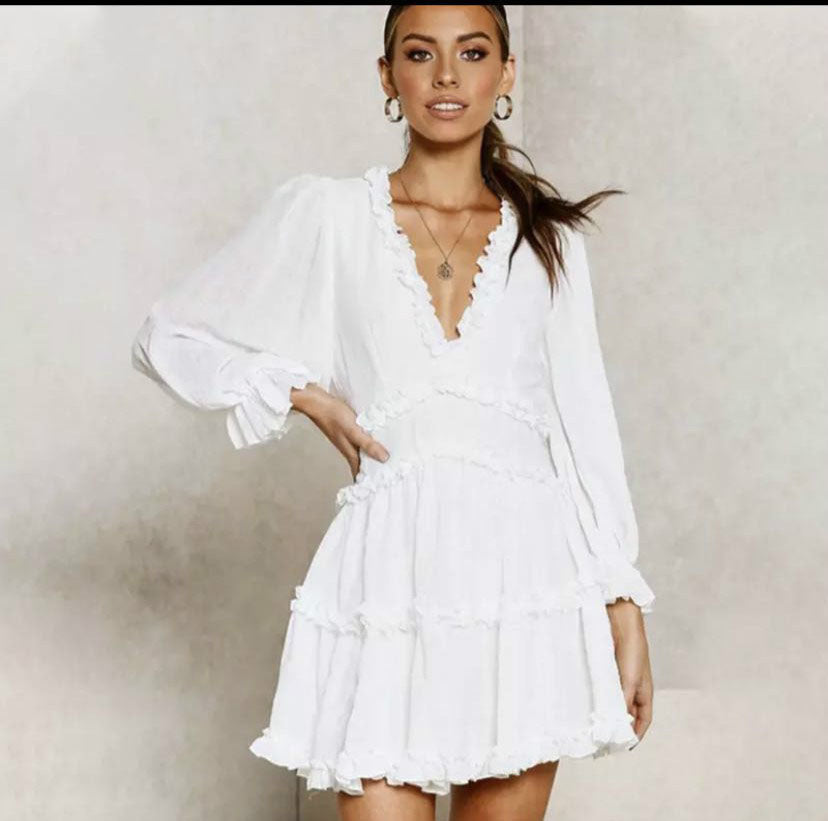 Chiffon Deep V Neck Backless Dress
