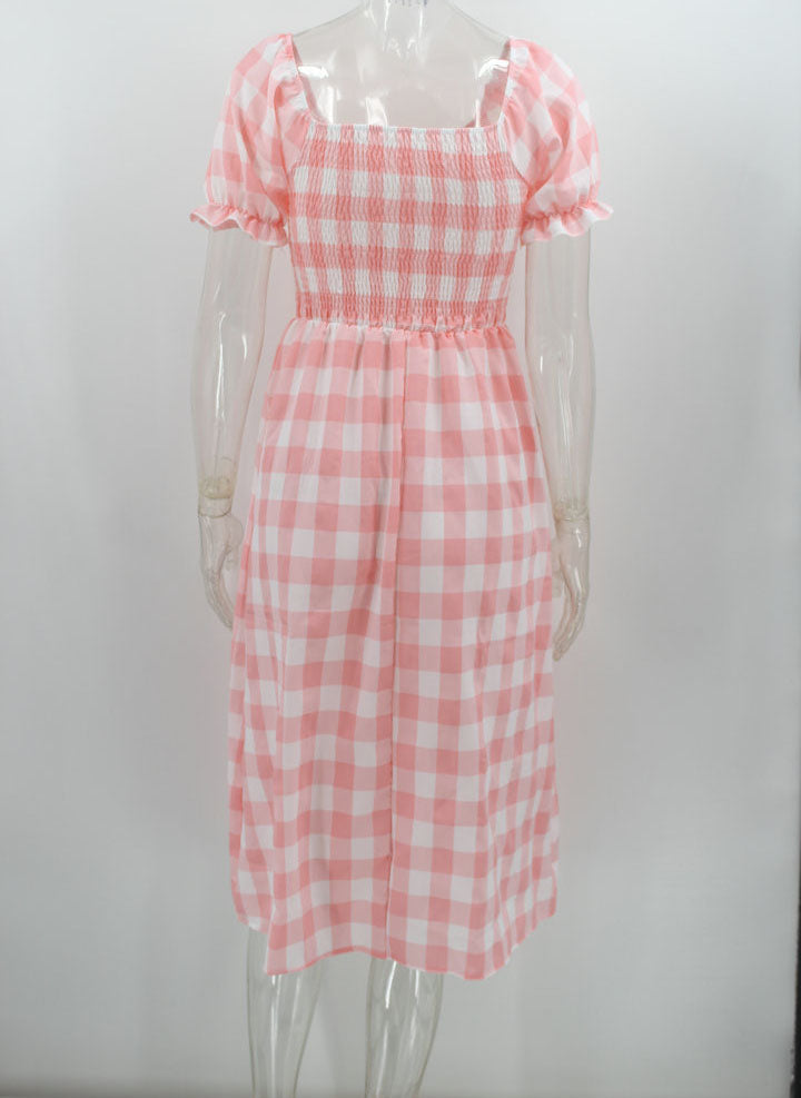 Checked Print Slit Dress