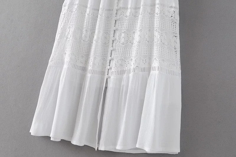 White Lace Front Buttons Dress, dress, VIVIMARKS