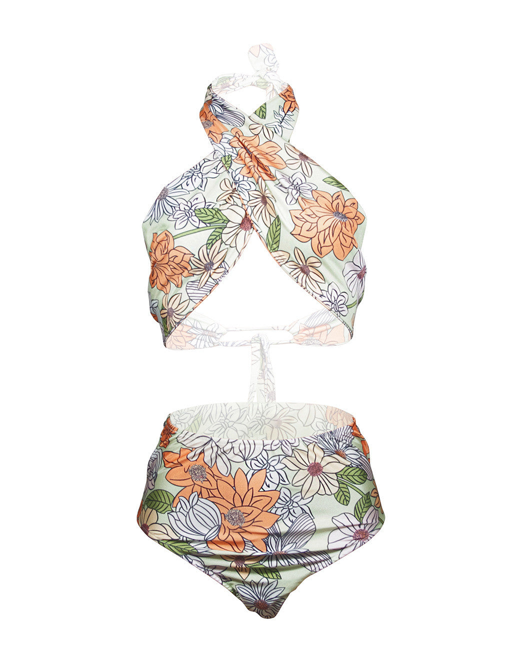 Floral Cross High Waist Bikini Set, bikini, VIVIMARKS