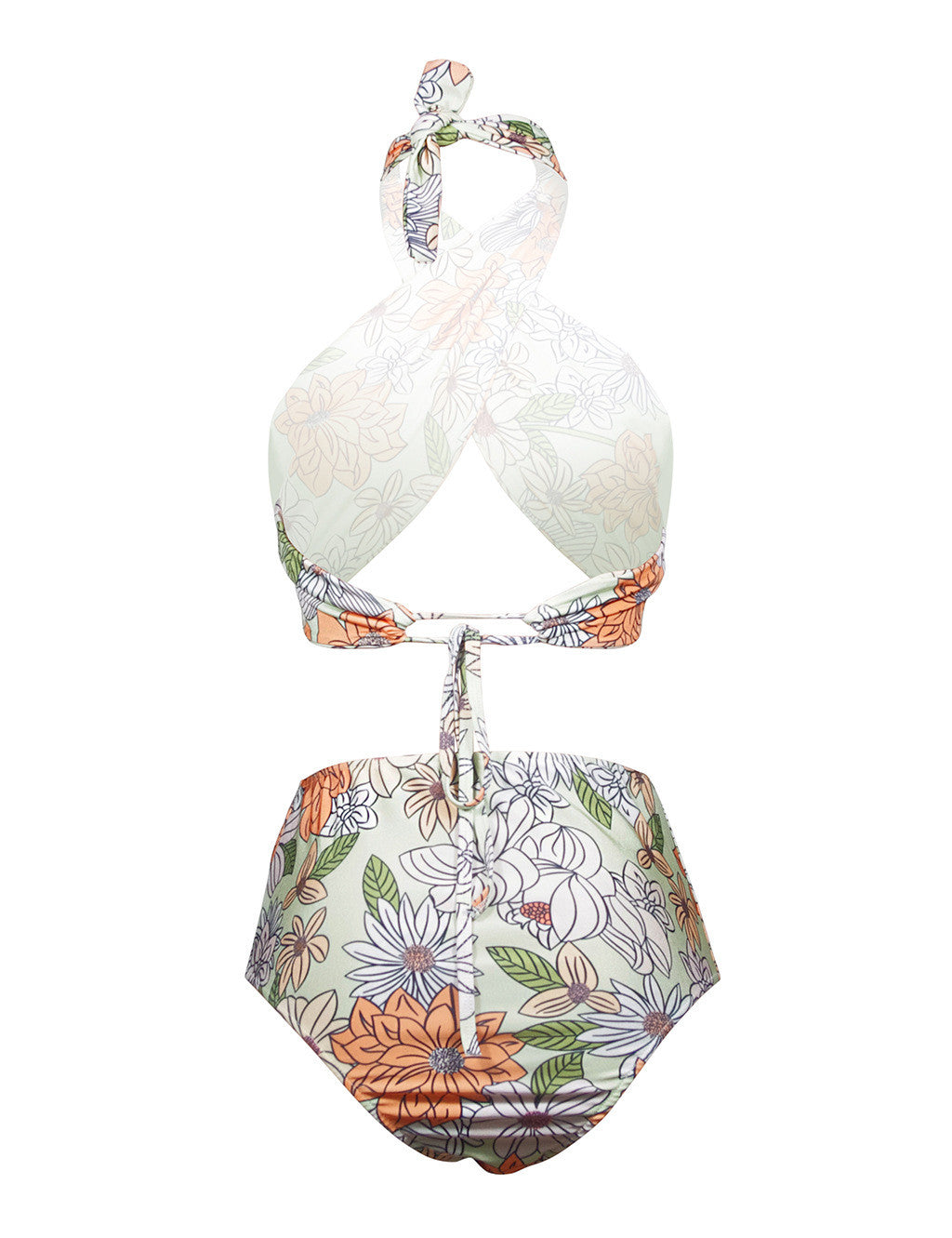 Floral Cross High Waist Bikini Set, bikini, VIVIMARKS