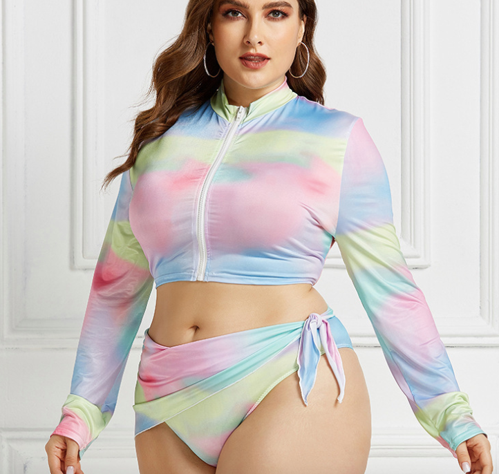 Front Zipper Three Pieces Bikini Set
