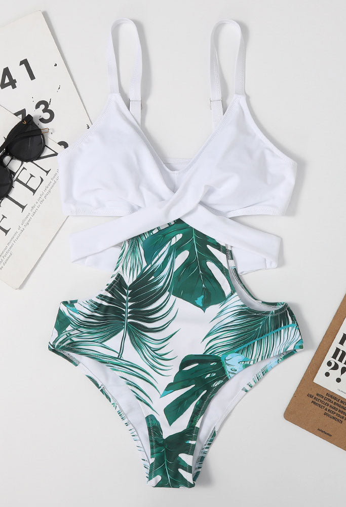 Leaves Print One Piece Swimsuit