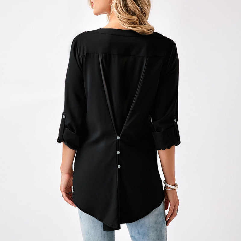 Lace V Neck Chiffon Top, top, VIVIMARKS