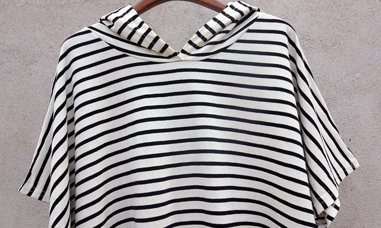 Stripe Hooded Short Sleeve Dress, dress, VIVIMARKS
