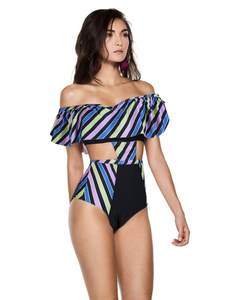 Off The Shoulder Cut Out One Piece Bikini, bikini, VIVIMARKS