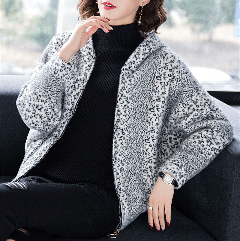 Front Zipper Knit Hooded Coat