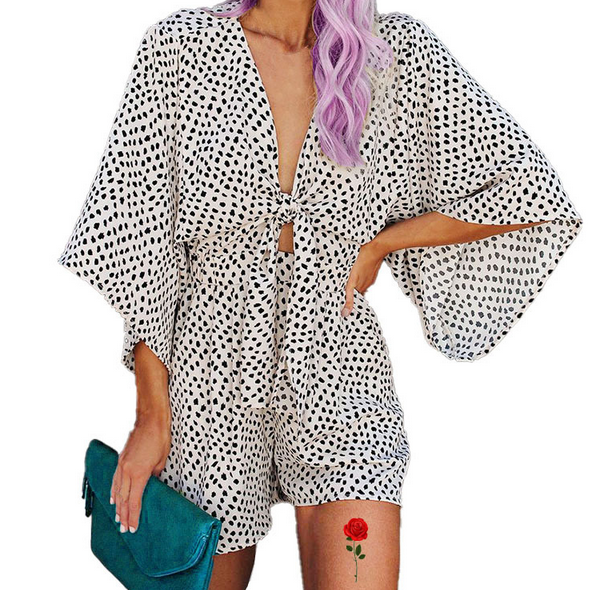 Dots Deep V Neck Romper