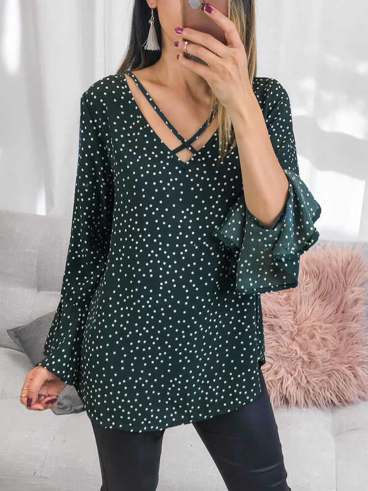 Dots Print Chiffon T-Shirt, top, VIVIMARKS