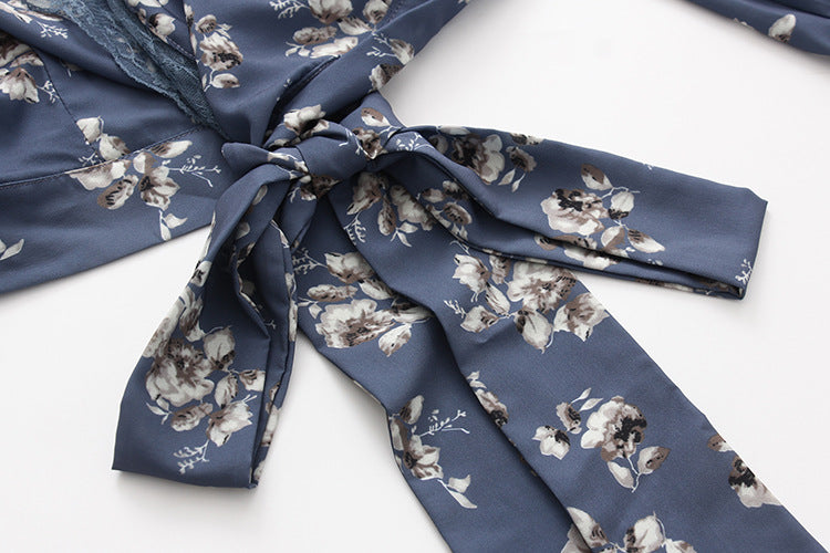Floral V Neck Lace Splicing Chiffon Top