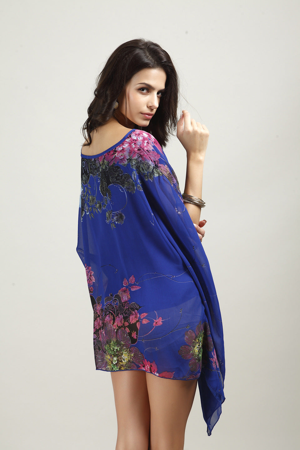 Floral Bat Sleeve Chiffon Top