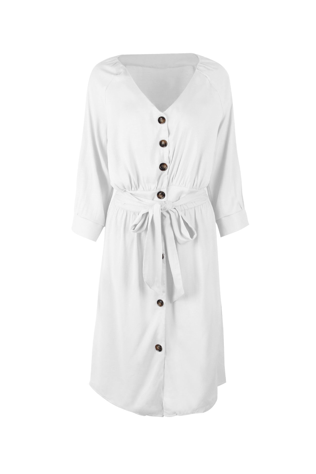 Front Buttons V Neck Dress