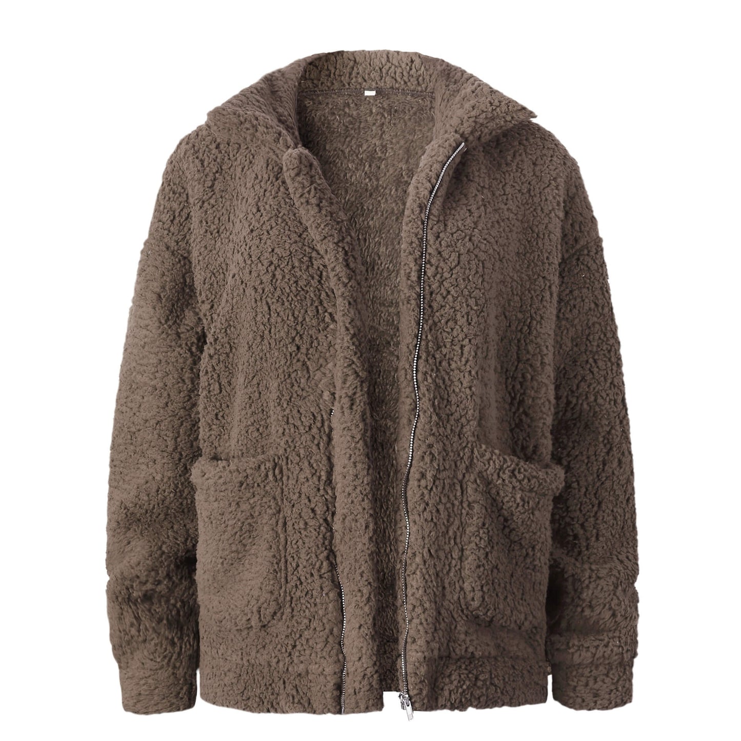 Front Zipper Woollen Coat