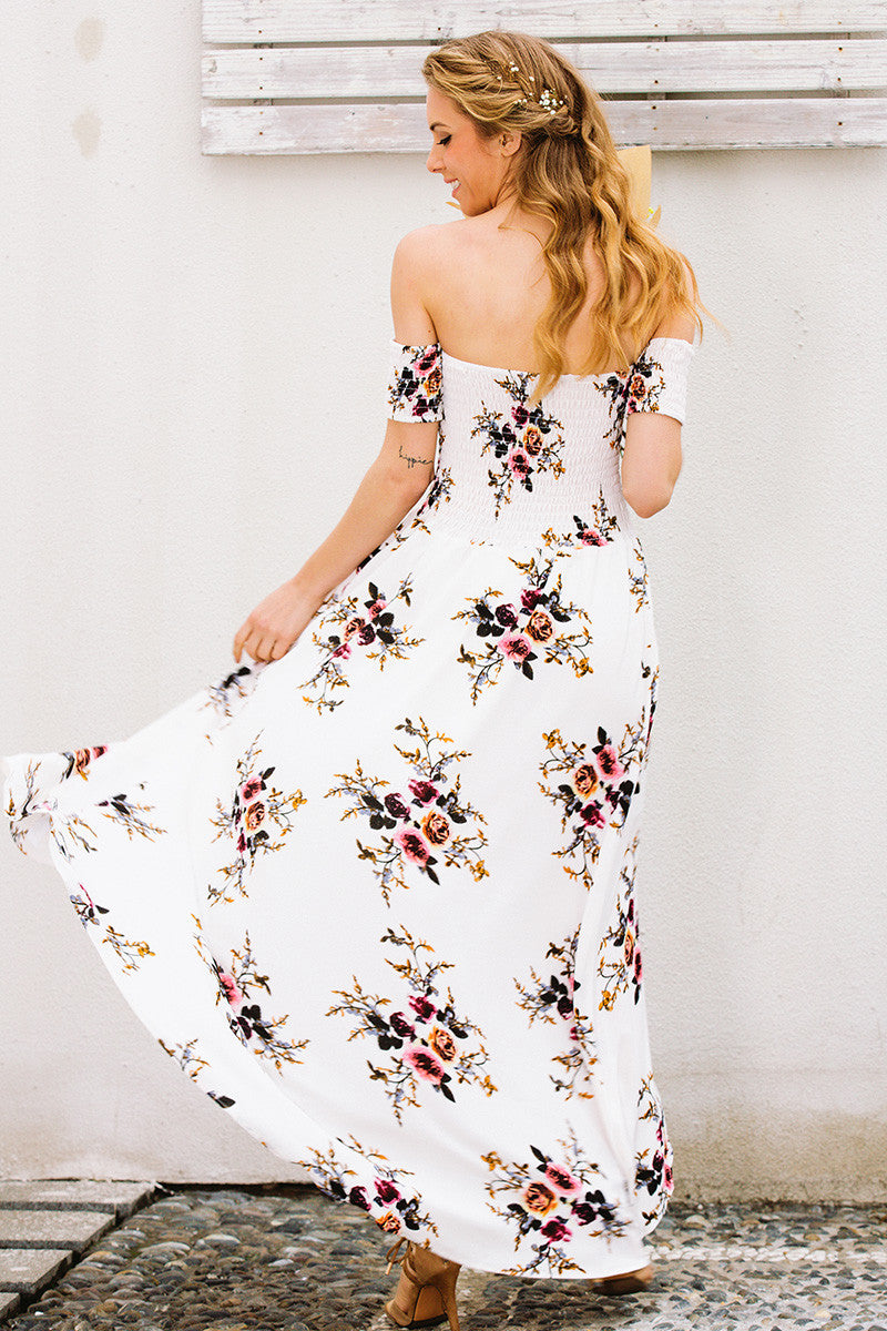 Floral Off The Shoulder Slit Maxi Dress, dress, VIVIMARKS