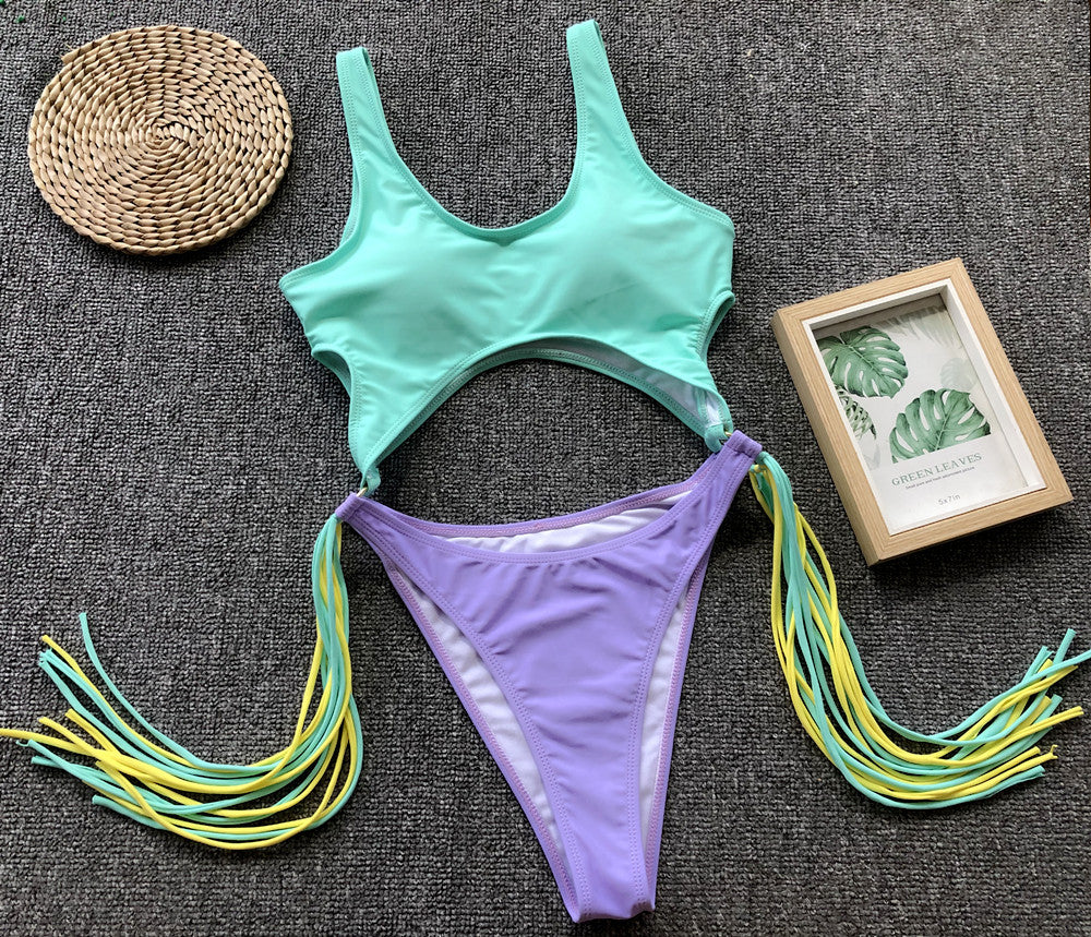 Hollow Out Tassels Swimwear