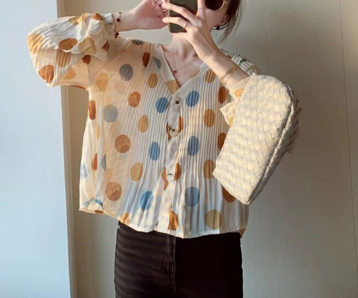 Front Buttons Folded Chiffon Top