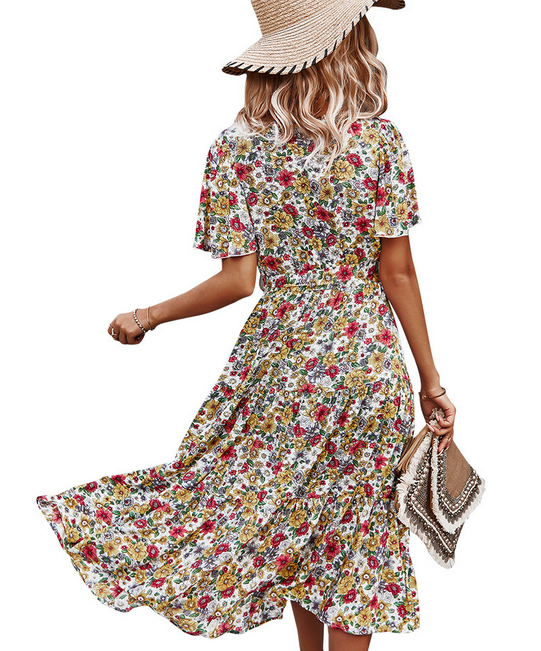 Floral V Neck Dress