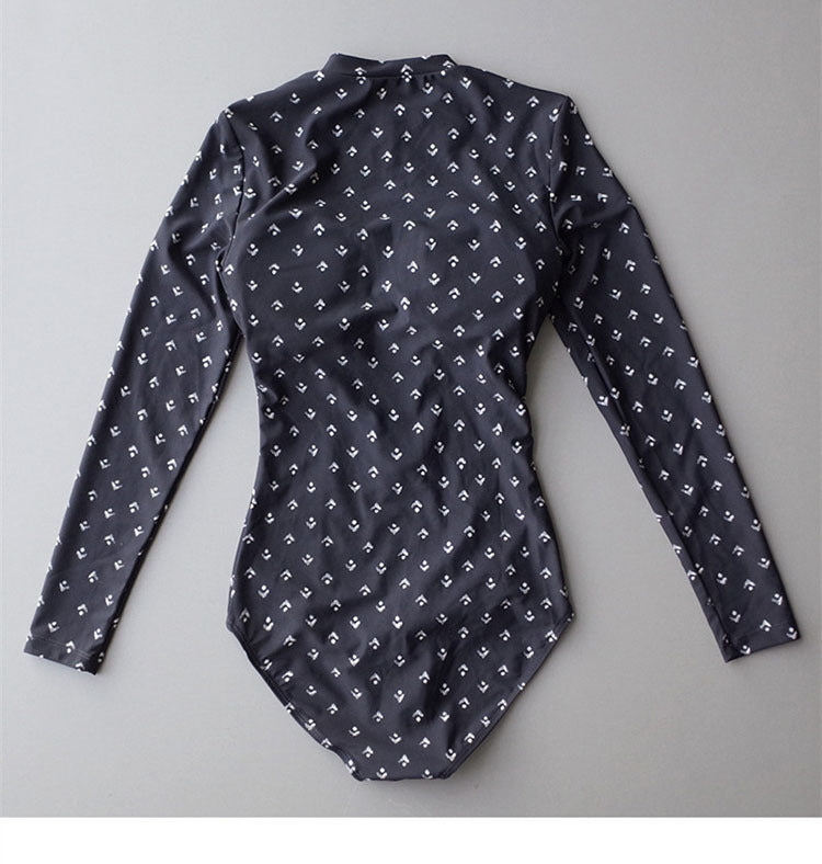 Long Sleeve Front Zipper One Piece Swimsuit