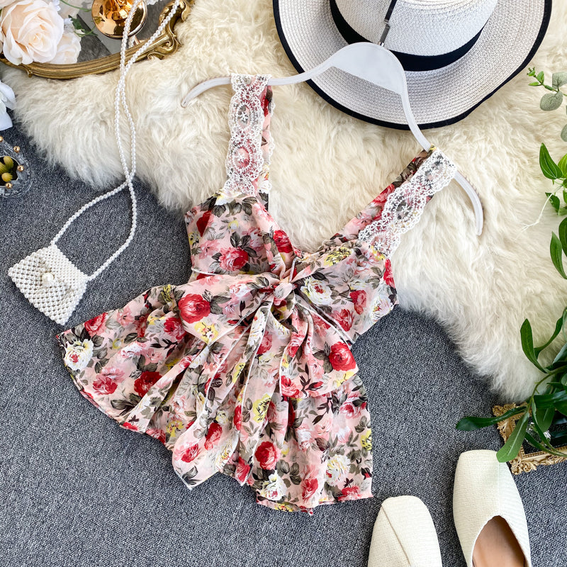 Lace Splicing Floral Top