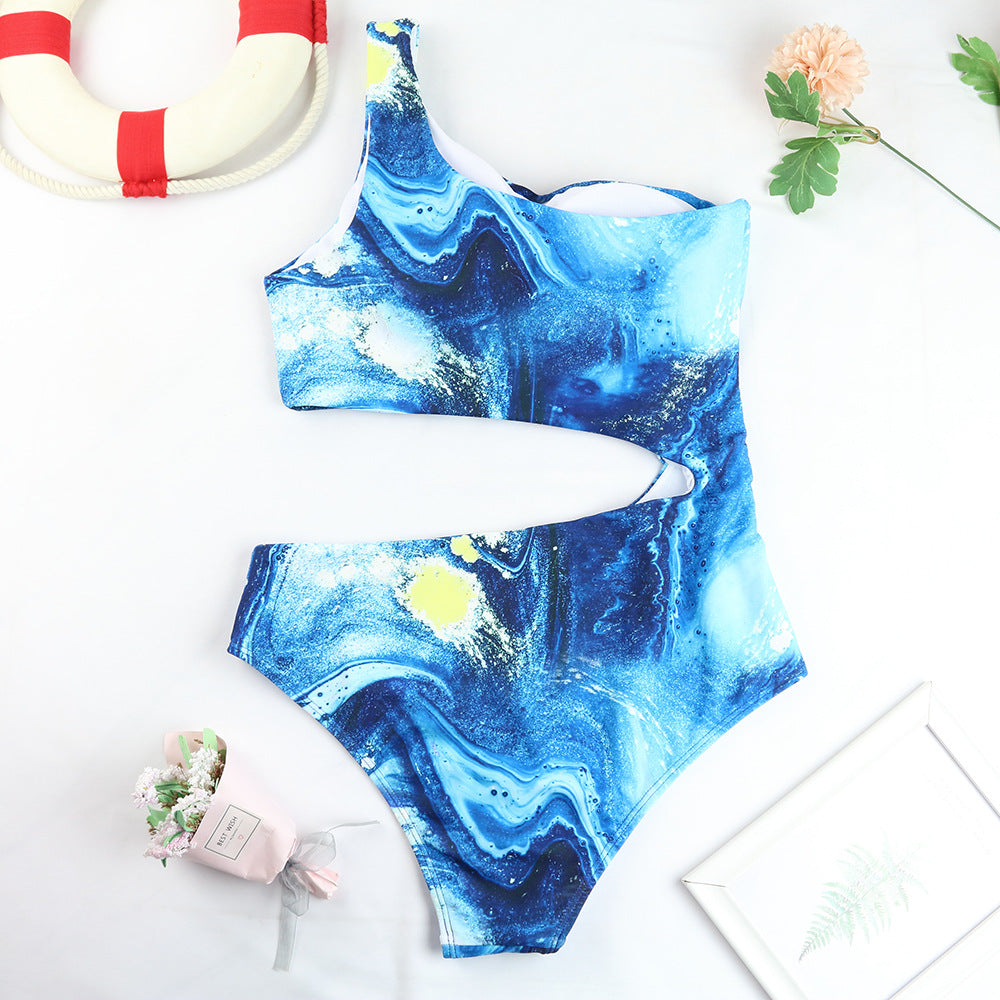 One Shoulder Blue Bikini Set