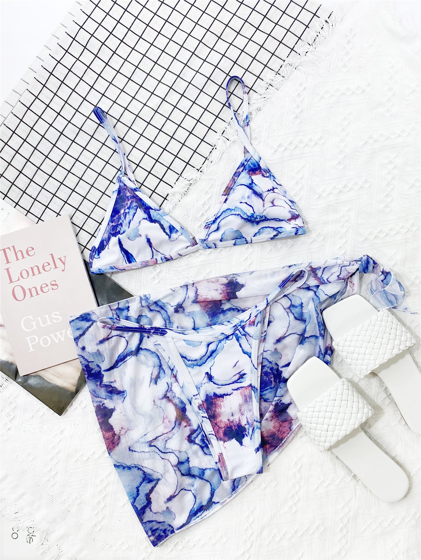 Blue Three Pieces Bikini Set