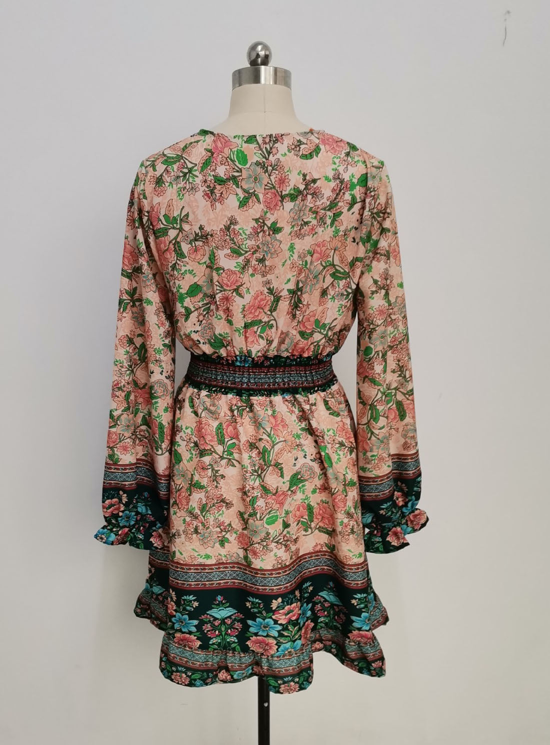 Long Sleeve Floral V Neck Dress