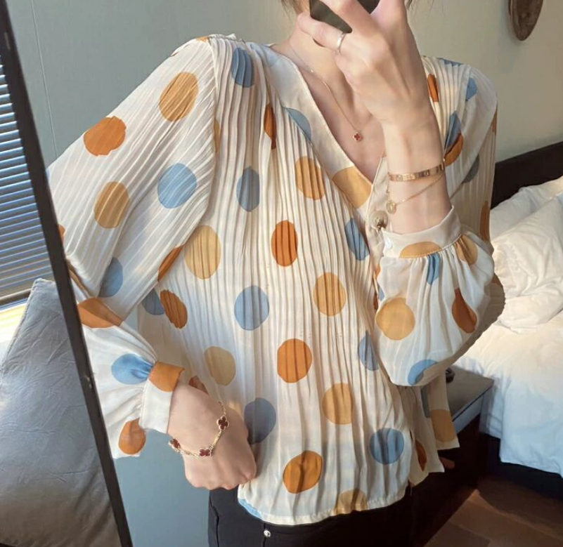 Front Buttons Folded Chiffon Top