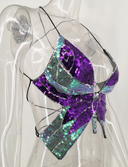 Butterfly Sequins Backless Top