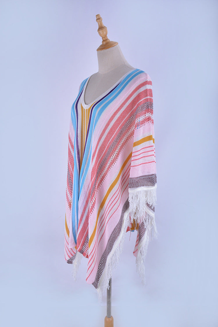 Stripes Colorful Tassels Cover Up