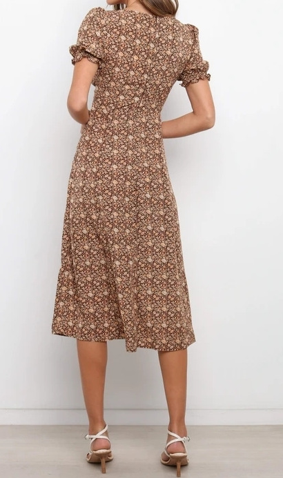 V Neck Brown Dress