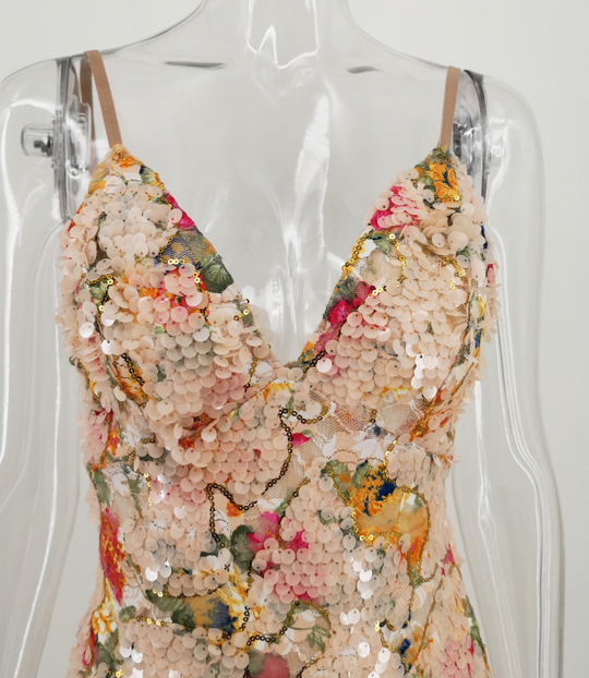 Floral Sequins Bodycon Dress