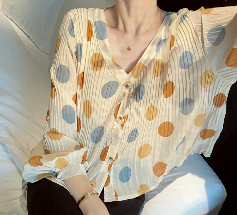 Front Buttons Folded Chiffon Top
