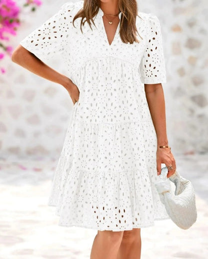 V-neck Hollowed-out Lace Dress