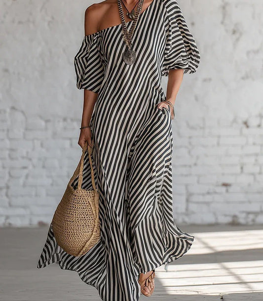Stripe Off The Shoulder Maxi Dress