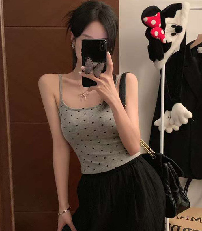 Dots Print With Padded Tank Top