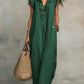 Boho Ruffle V-Neck Sleeveless Linen Maxi Dress with Pockets