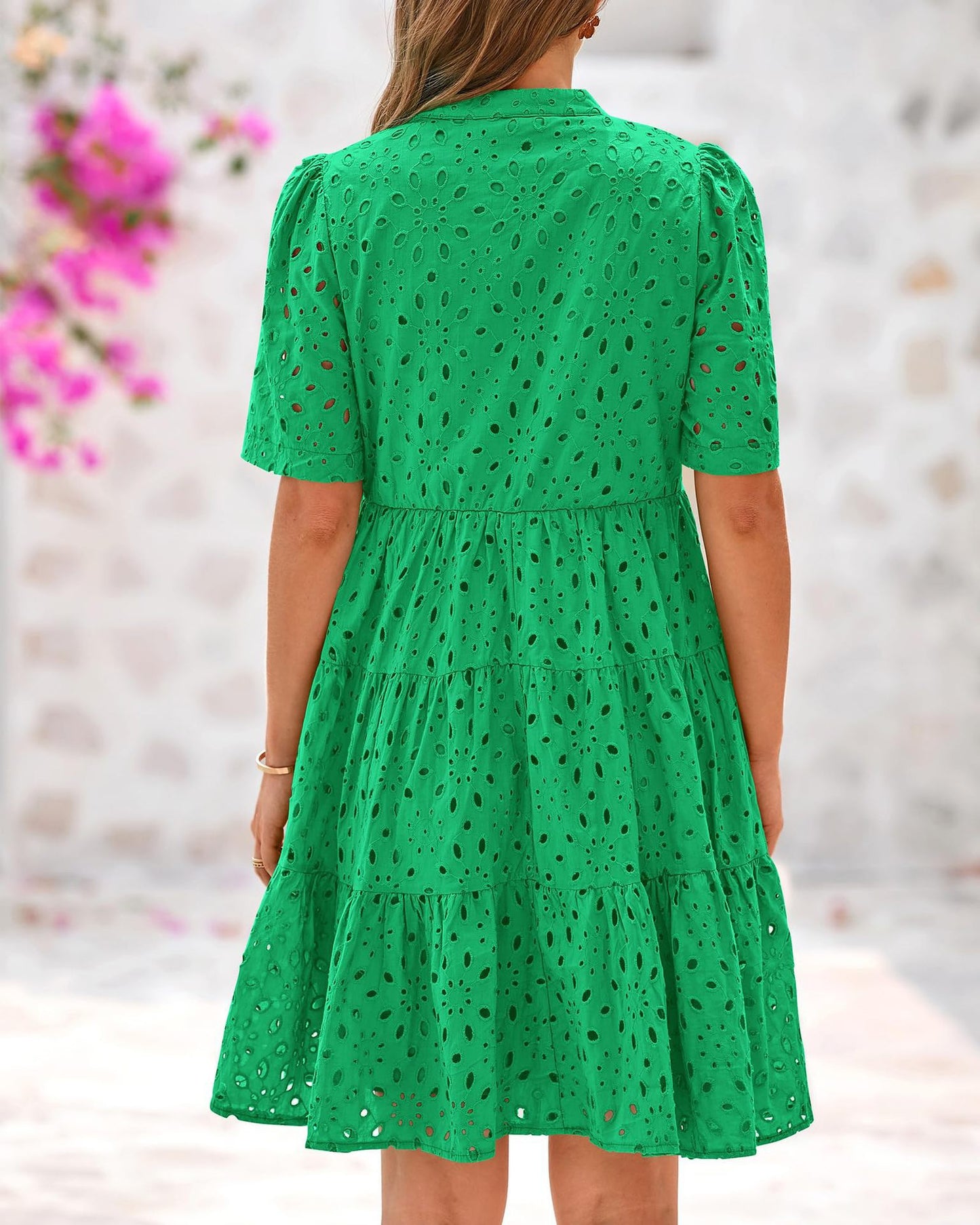 V-neck Hollowed-out Lace Dress