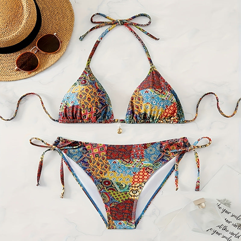 Halter Neck Boho Bikini Set