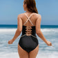 Deep V Neck One Piece Swimsuit