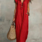 Boho Ruffle V-Neck Sleeveless Linen Maxi Dress with Pockets