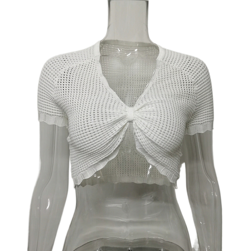 Knitted Hollow Out Short Sleeved Vest